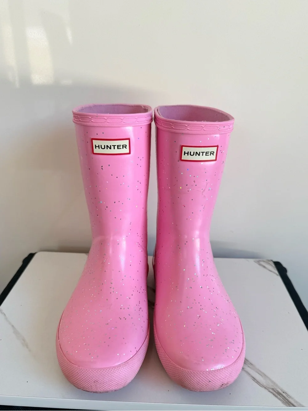 Hunter Pink Glitter Kids Waterproof Rain Boots
